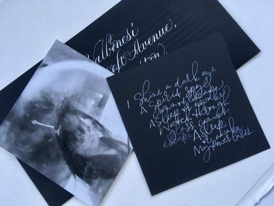 Ecoline white ink used for fine artisan calligraphy on black canford paper uk