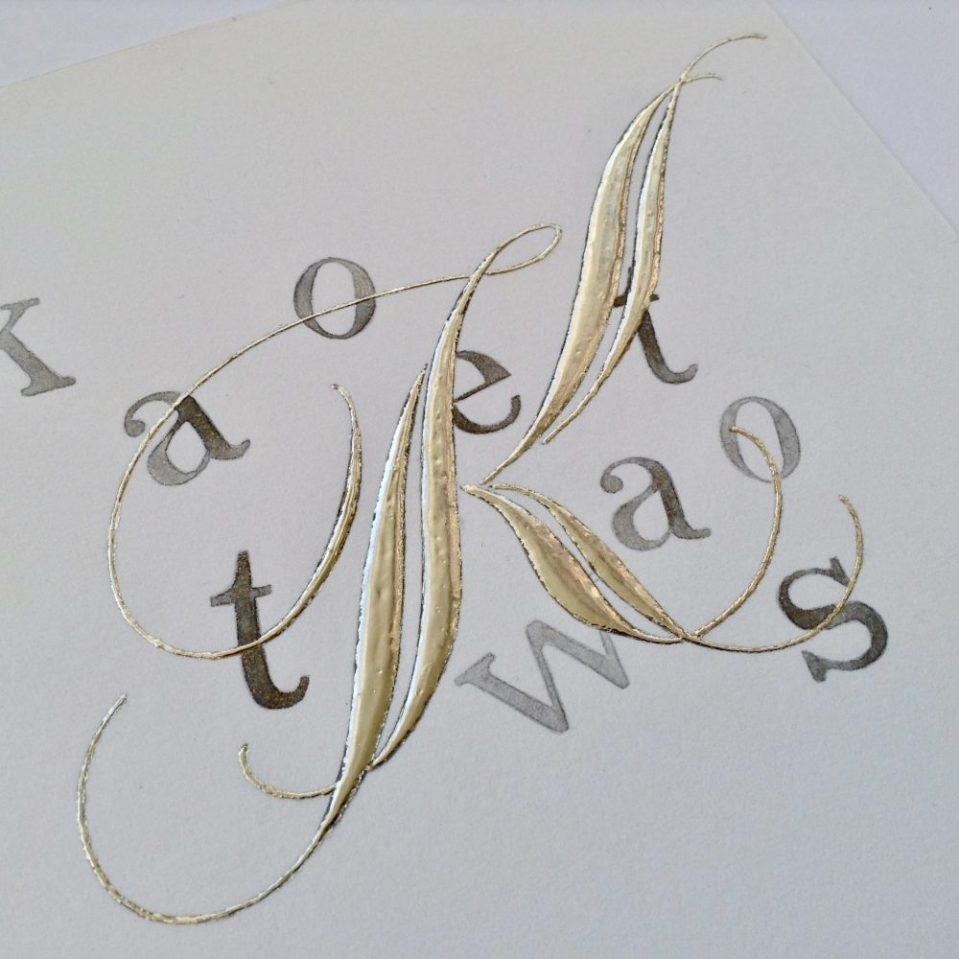 capital K gilded contemporary calligraphy capital letter uk