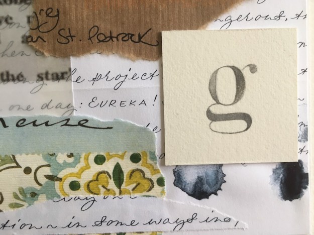 purpose of image: To show up close detail of collage, focussing on calligraphy, layers, and text.